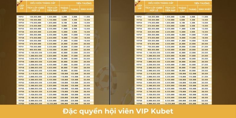 Đặc quyền hội viên VIP Kubet